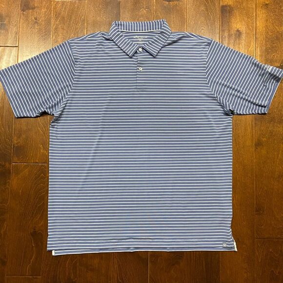 Peter Millar Seaside Performance Golf Blue White Striped Polo Shirt Men's XXL - Picture 3 of 8